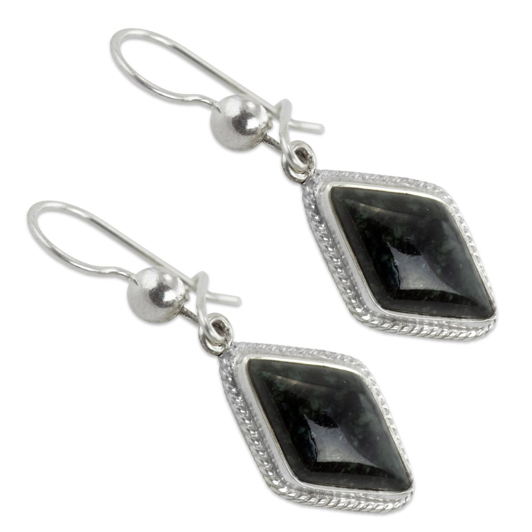 Guatemalan Dark Green Jade Earrings - Dark Diamond