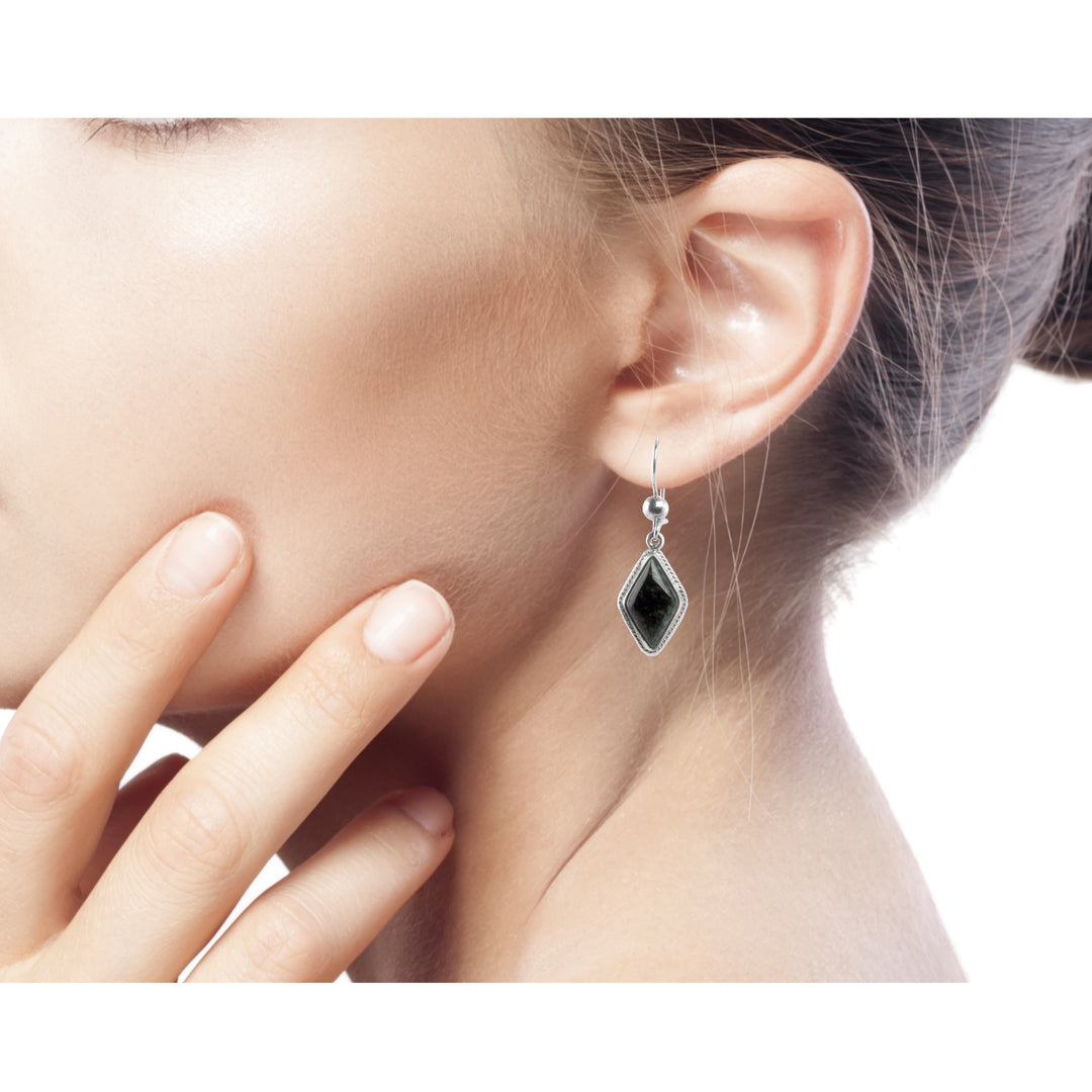 Guatemalan Dark Green Jade Earrings - Dark Diamond