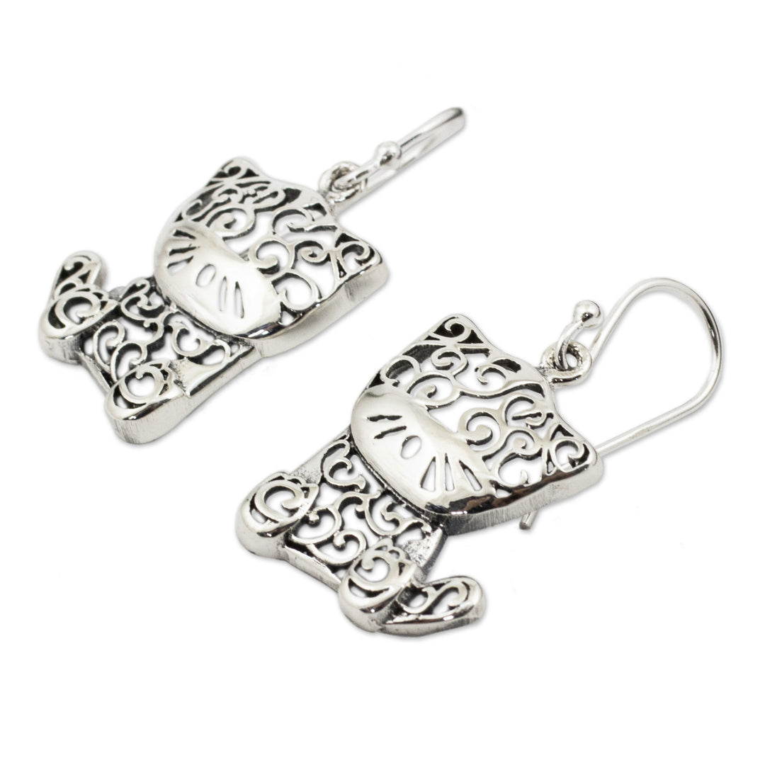 Sterling Silver Cat Earrings - Filigree Kitten