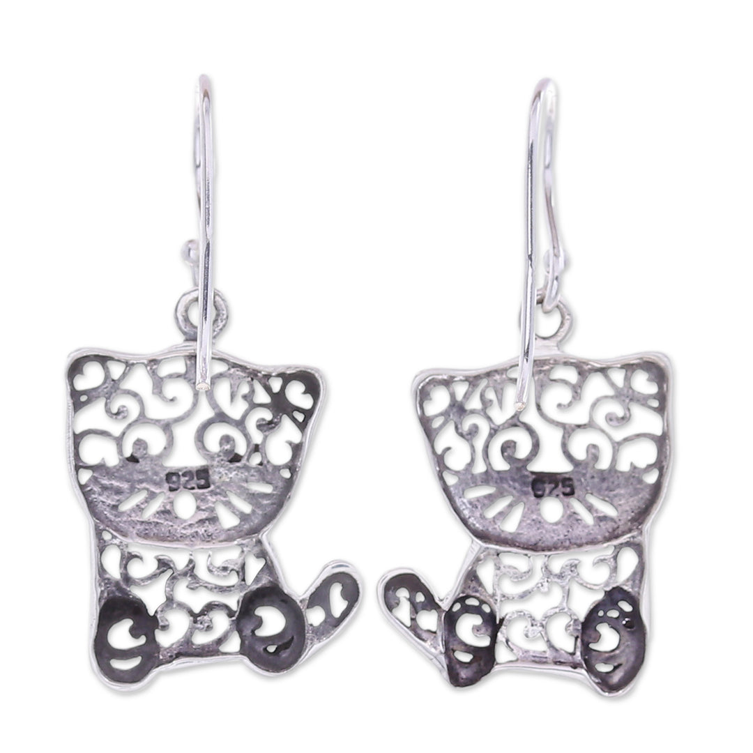 Sterling Silver Cat Earrings - Filigree Kitten