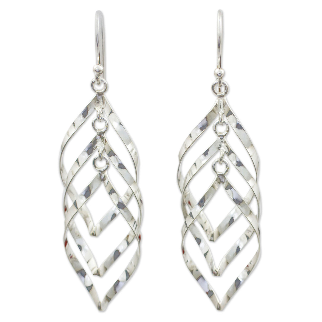 Handmade Thai Sterling Silver Dangle Earrings - Leaf Cluster