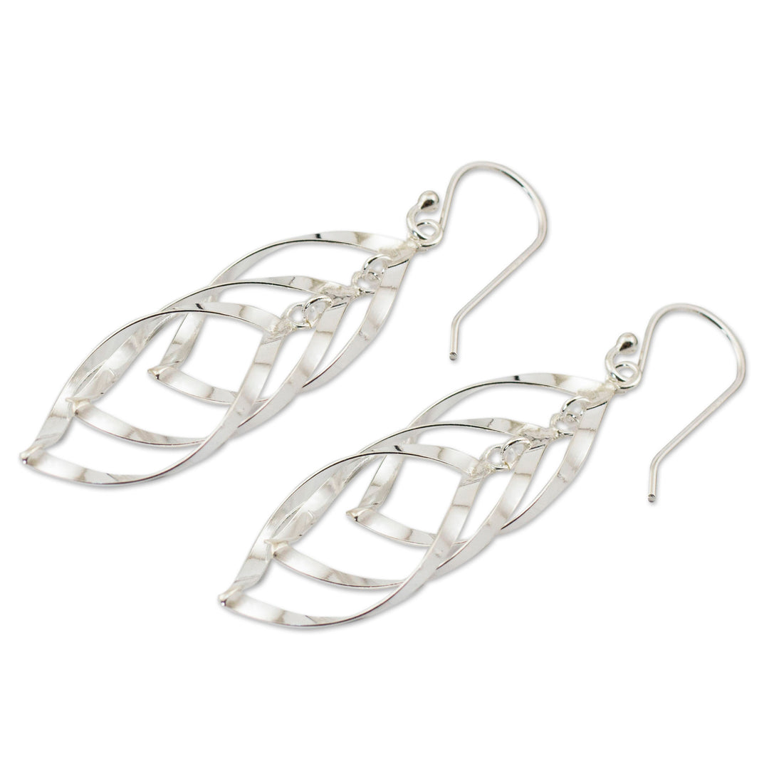 Handmade Thai Sterling Silver Dangle Earrings - Leaf Cluster