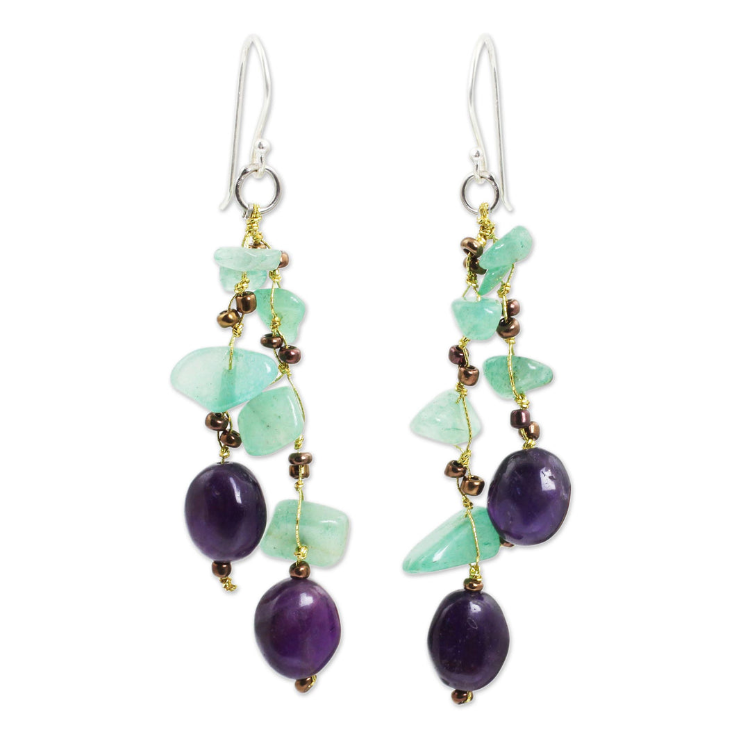Handcrafted Aventurine and Amethyst Beaded Earrings - Mystic Jungle