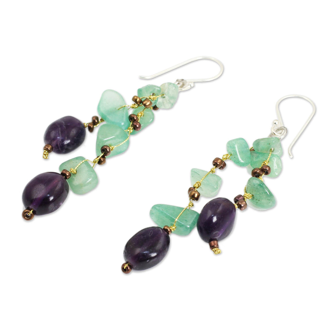 Handcrafted Aventurine and Amethyst Beaded Earrings - Mystic Jungle