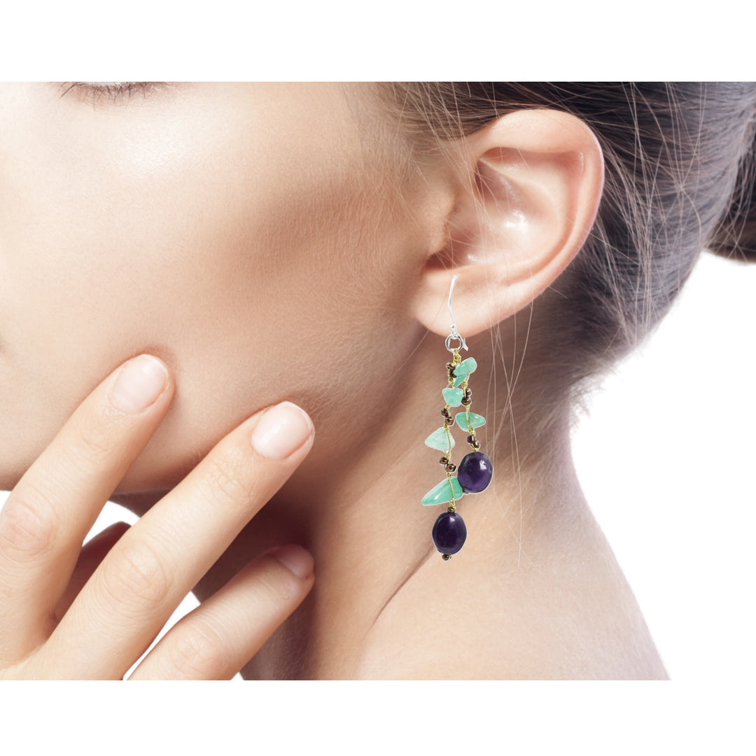 Handcrafted Aventurine and Amethyst Beaded Earrings - Mystic Jungle