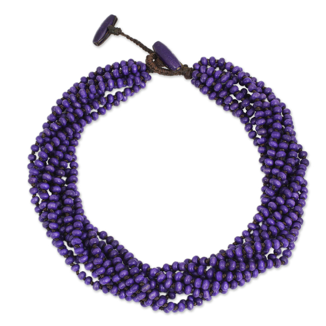 Purple Torsade Necklace Wood Beaded Jewelry - Nan Belle