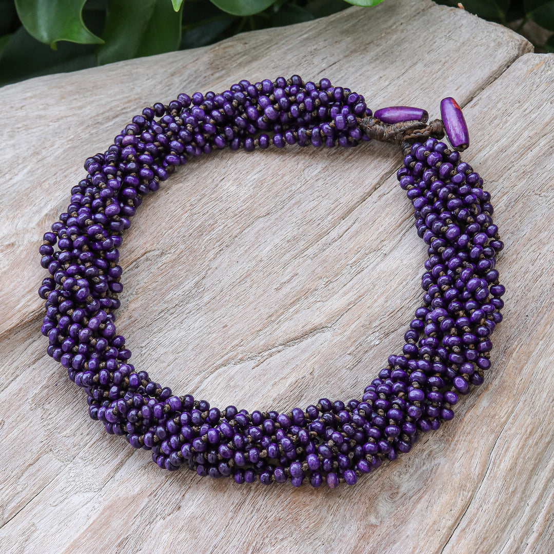 Purple Torsade Necklace Wood Beaded Jewelry - Nan Belle