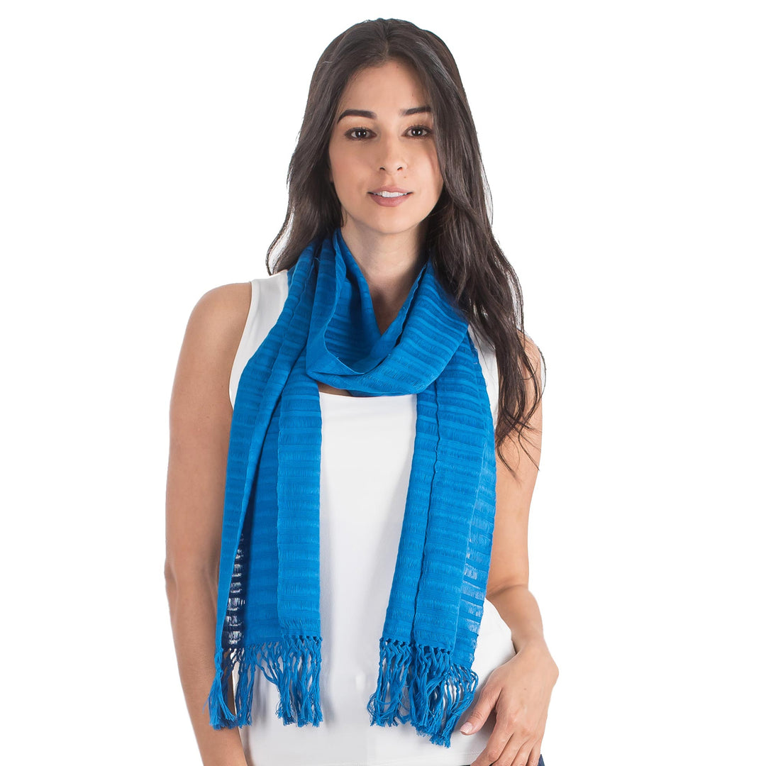Blue Cotton Hand Woven Scarf - Ocean Freshness