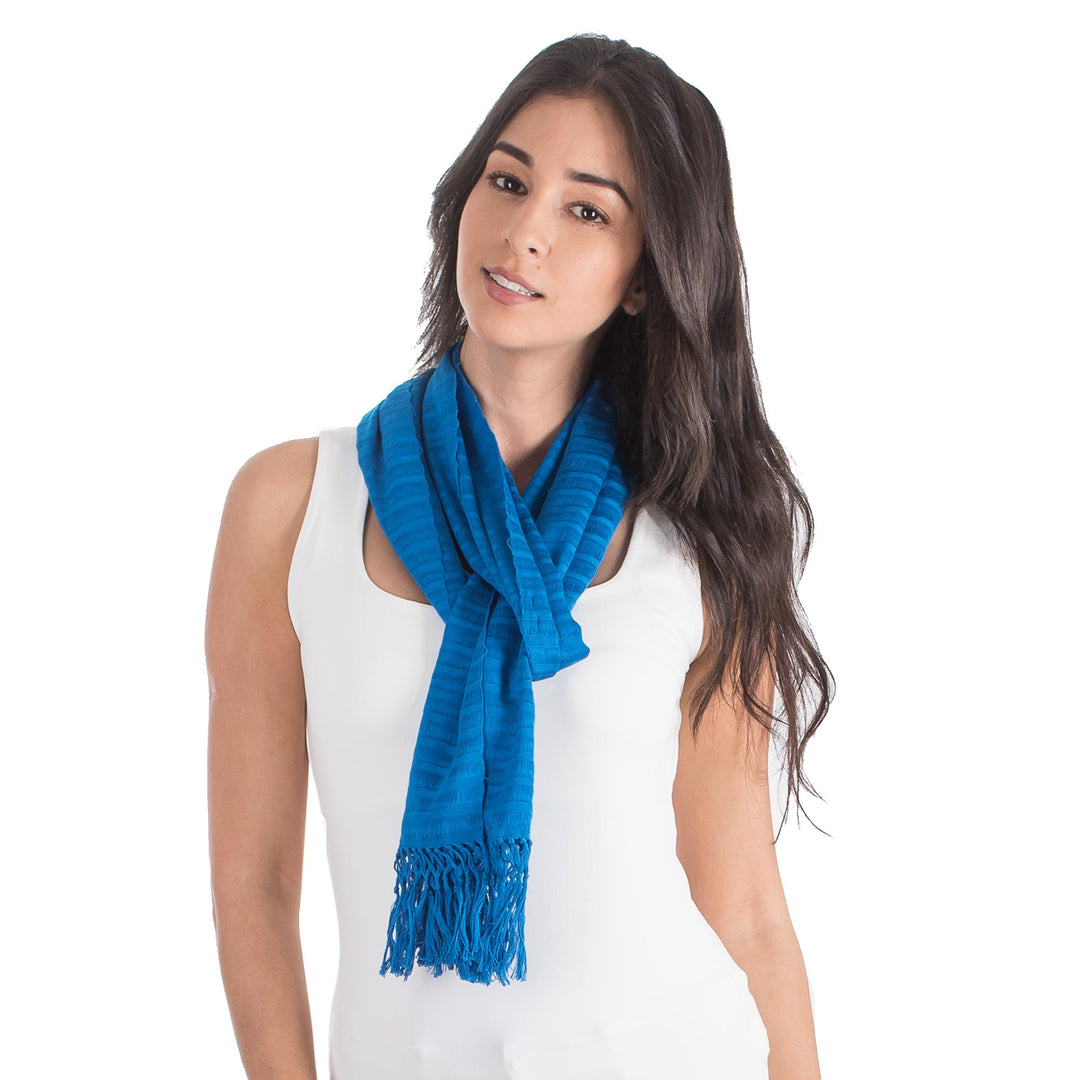 Blue Cotton Hand Woven Scarf - Ocean Freshness