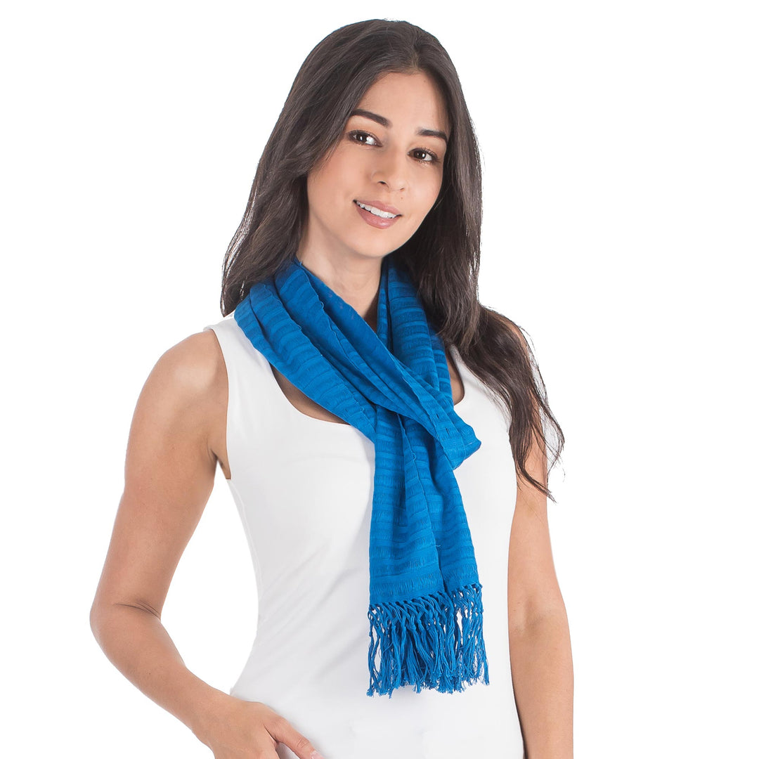 Blue Cotton Hand Woven Scarf - Ocean Freshness