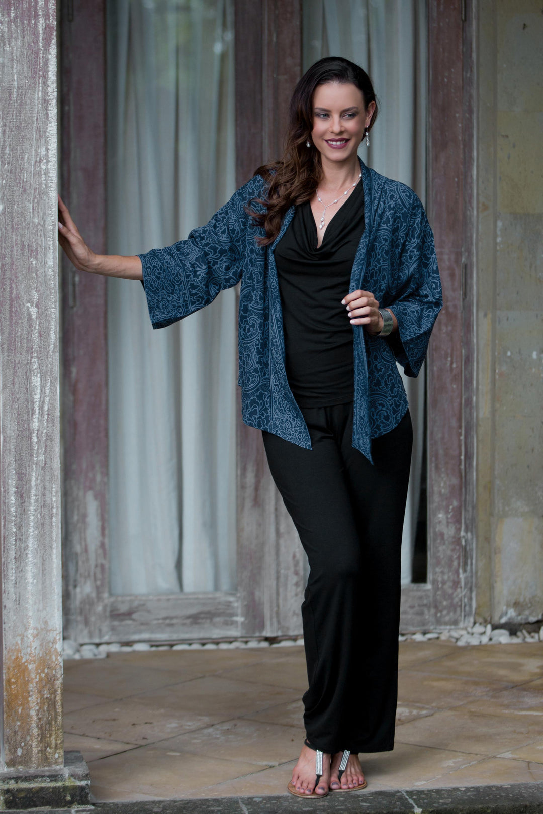 Blue Javanese Batik Rayon Kimono Jacket - Indigo Garden