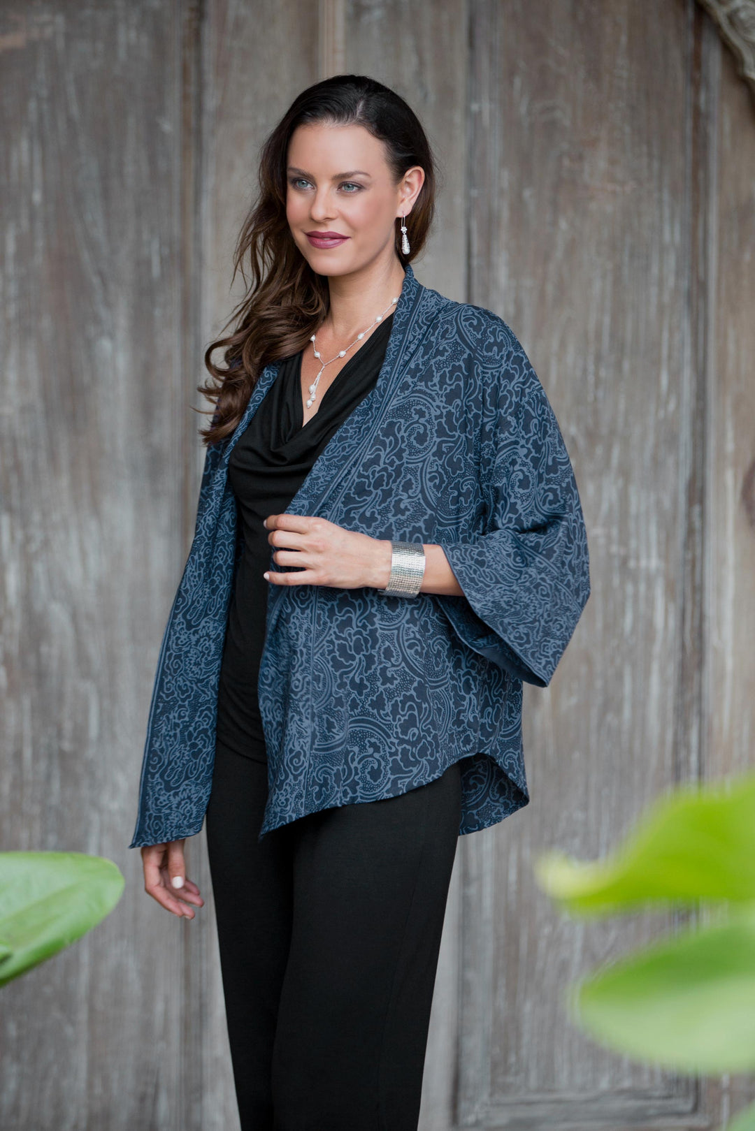 Blue Javanese Batik Rayon Kimono Jacket - Indigo Garden