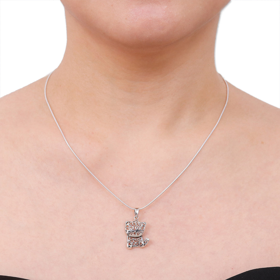 Thai Filigree Sterling Silver Necklace - Filigree Kitten