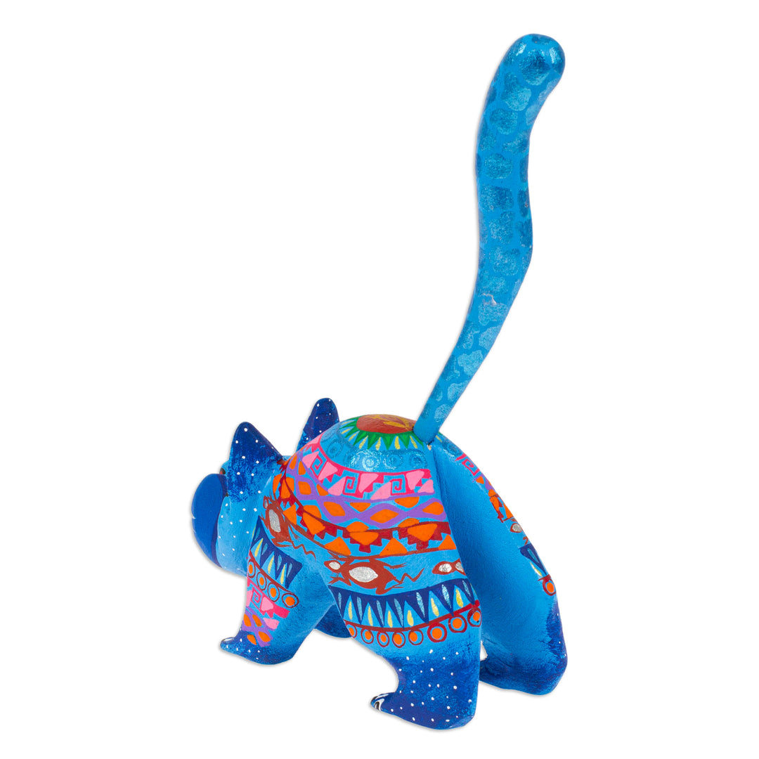 Mexican Alebrije Cat Sculpture - Blue Cat Greeting