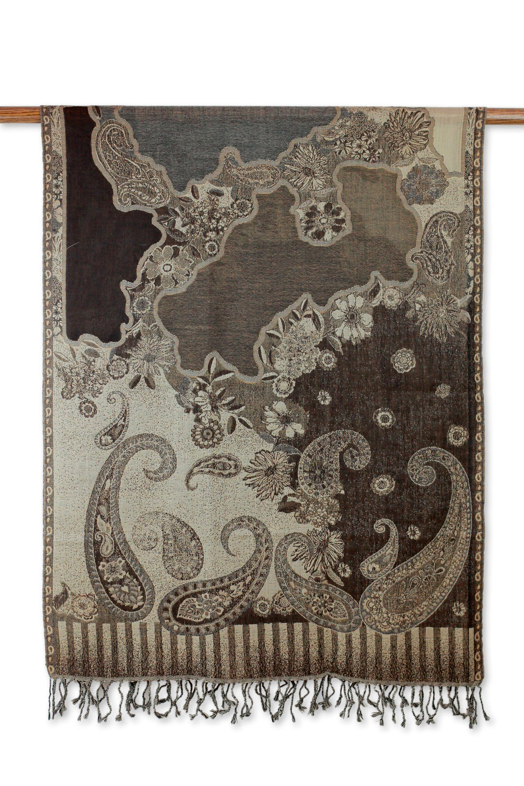 Warm Brown and Beige Wool Jamawar Shawl - Executive Elegance