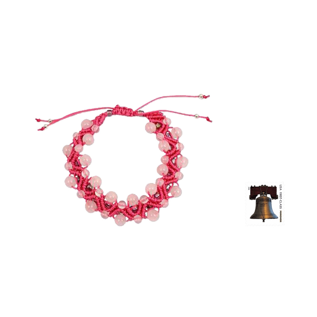Artisan Crafted Rose Quartz Wristband Bracelet - Waves