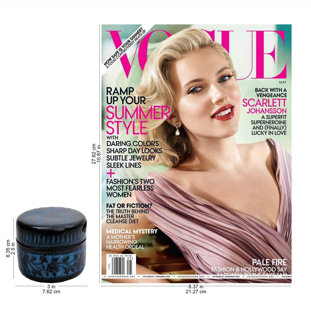 Round Decorative Box Handcrafted Lacquered Wood - Exotic Blue Flora