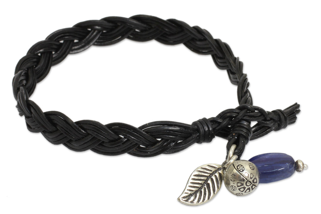 Braided Leather and Kyanite Bracelet with Hill Tribe Silver - Joyous Nature