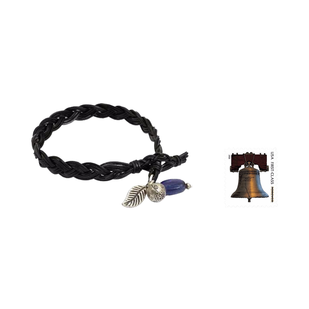 Braided Leather and Kyanite Bracelet with Hill Tribe Silver - Joyous Nature
