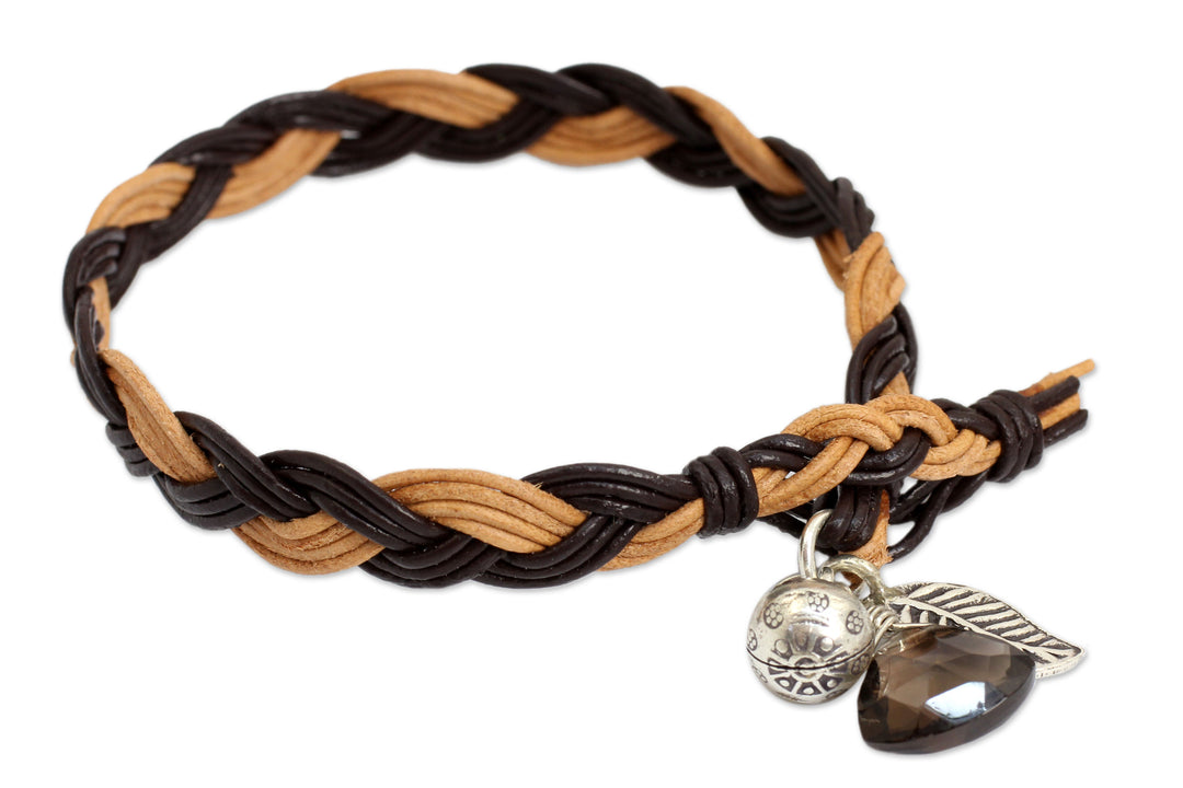 Braided Leather Smoky Quartz Bracelet with Hill Tribe Silver - Joyous Nature
