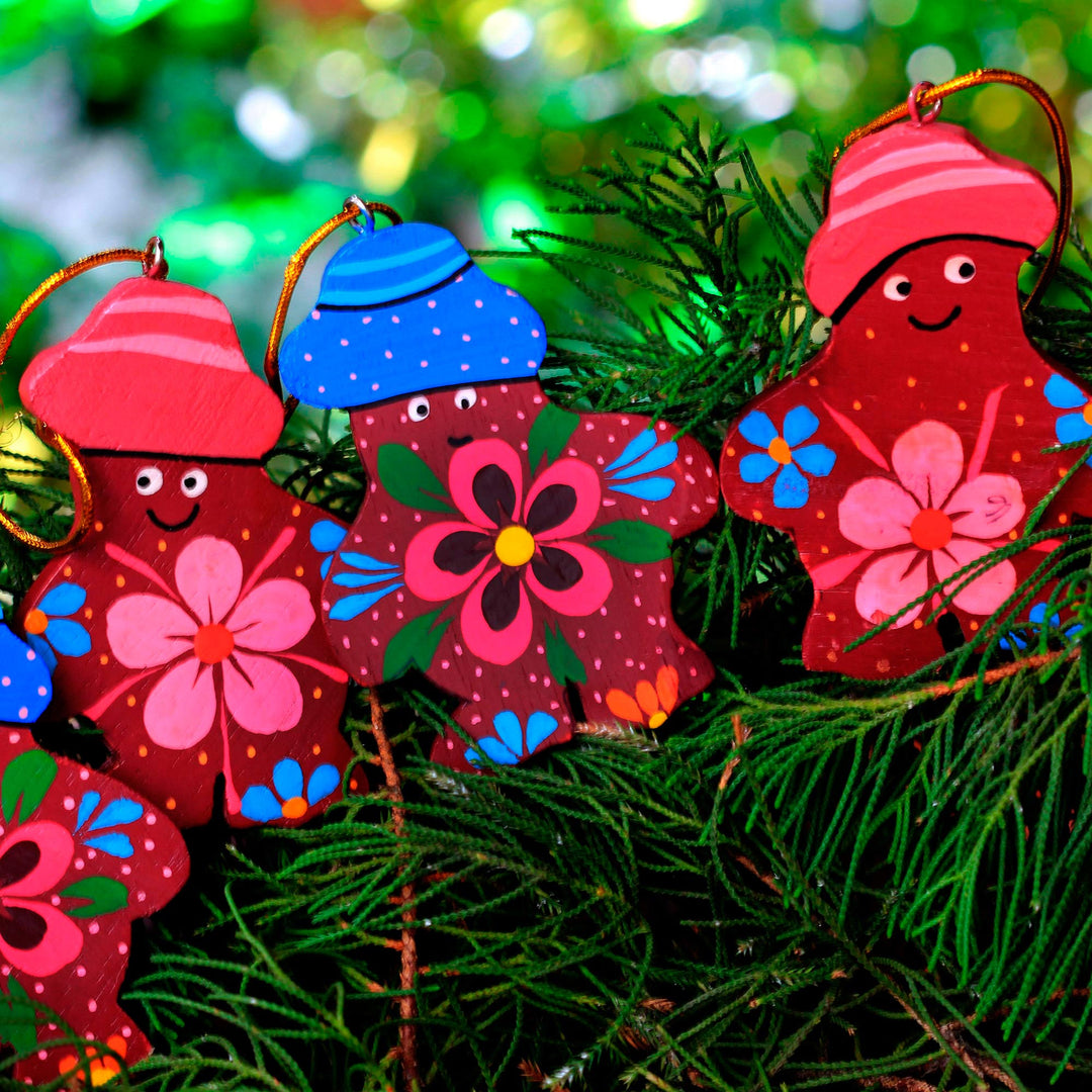 Cheerful Set of 4 Handcrafted Snowman Ornaments - Happy Snowmen