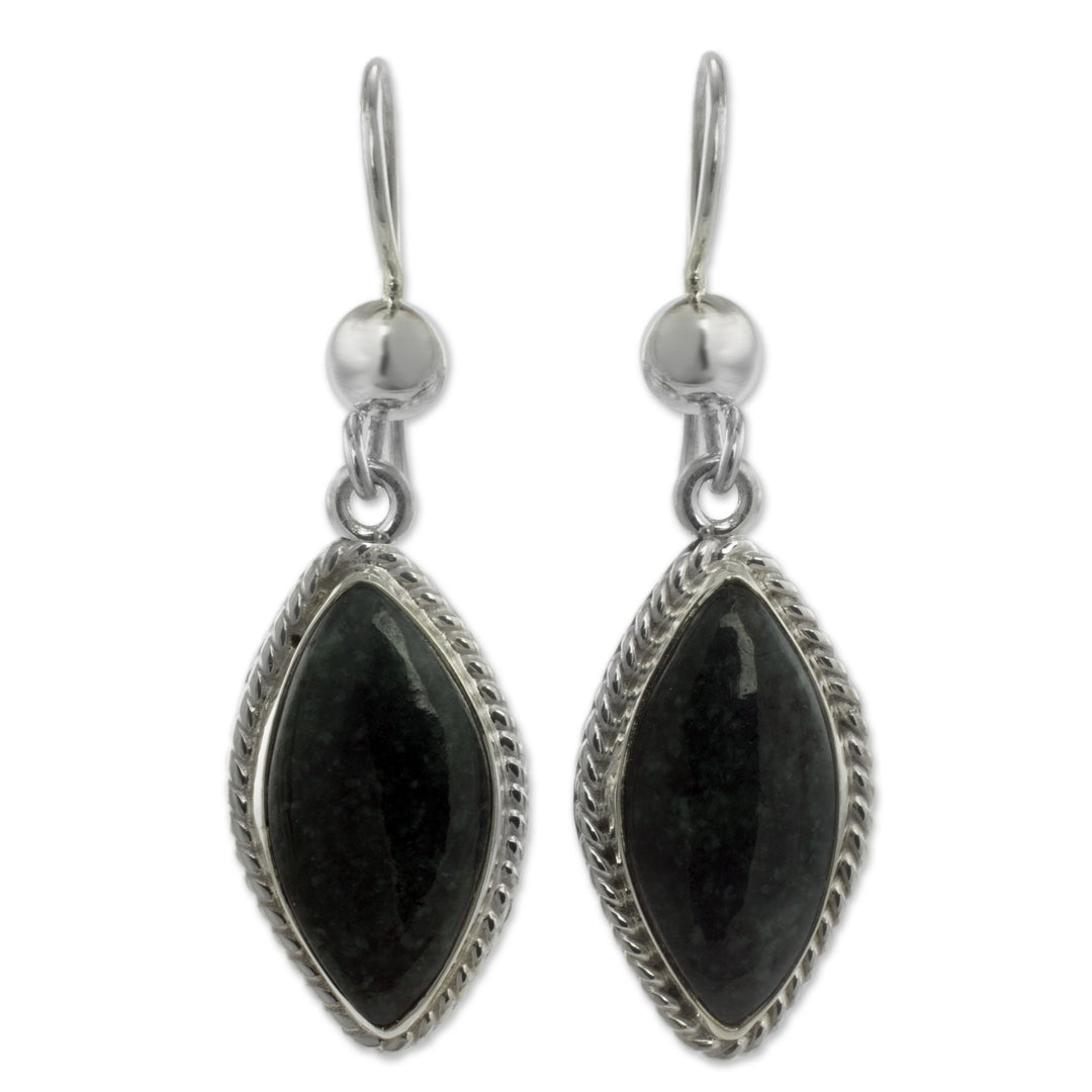 Artisan Crafted Silver and Dark Jade Earrings - Dark Gaze