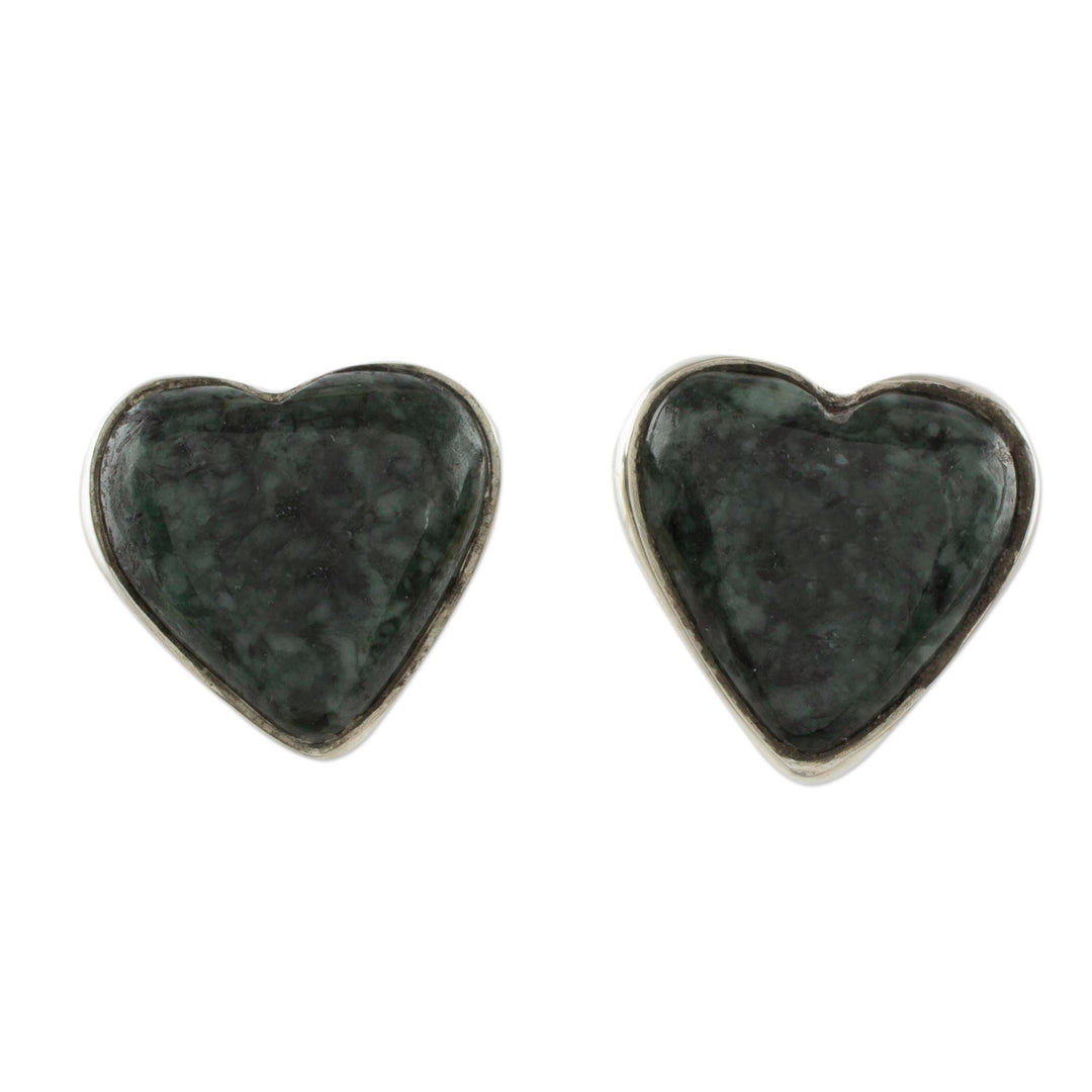 Dark Green Jade Heart Earrings Artisan Crafted Jewelry - Love Sacred