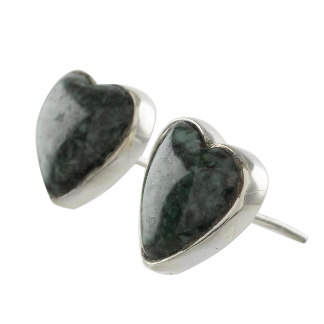 Dark Green Jade Heart Earrings Artisan Crafted Jewelry - Love Sacred