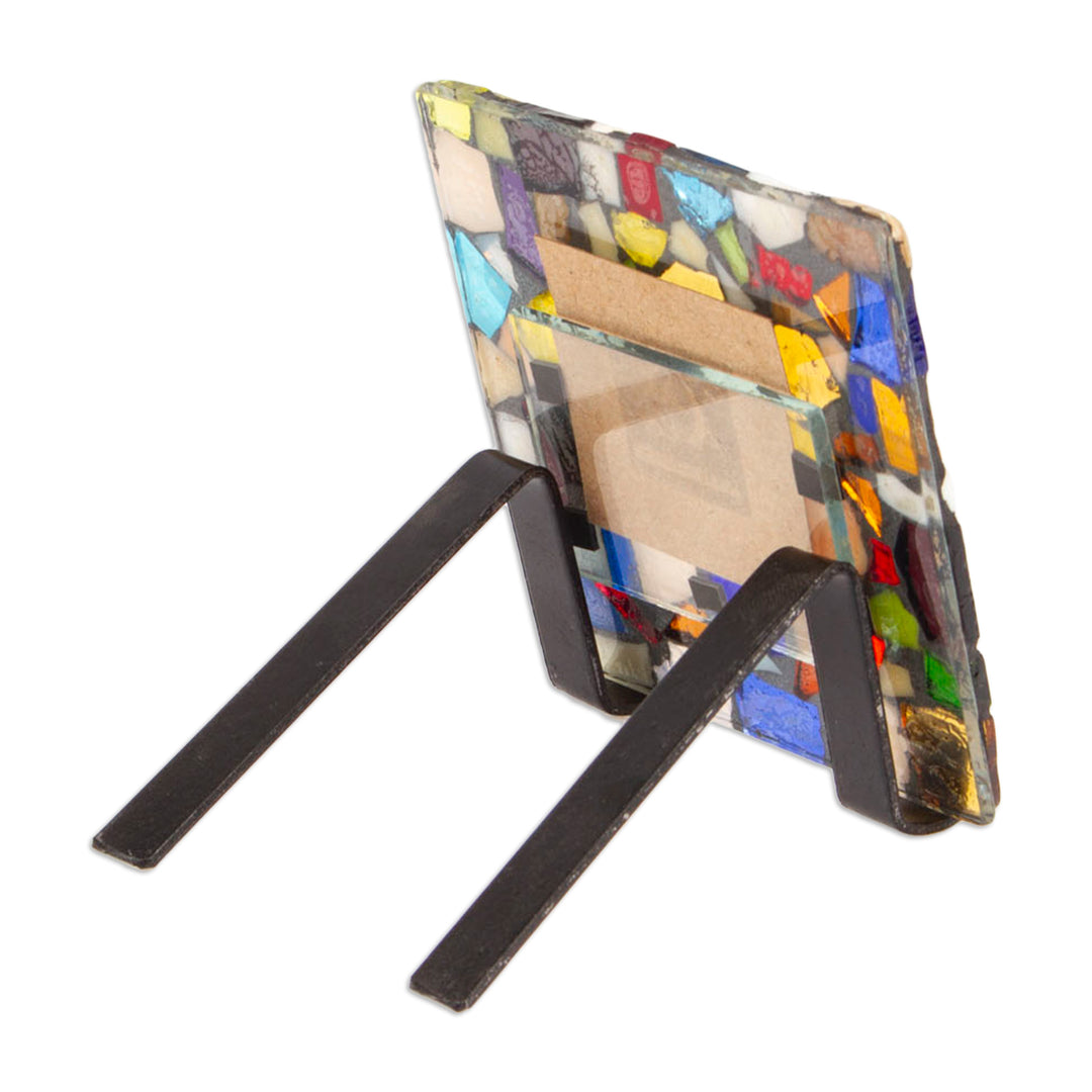 Handcrafted Stained Glass Photo Frame (2x2) - Mexican Kaleidoscope
