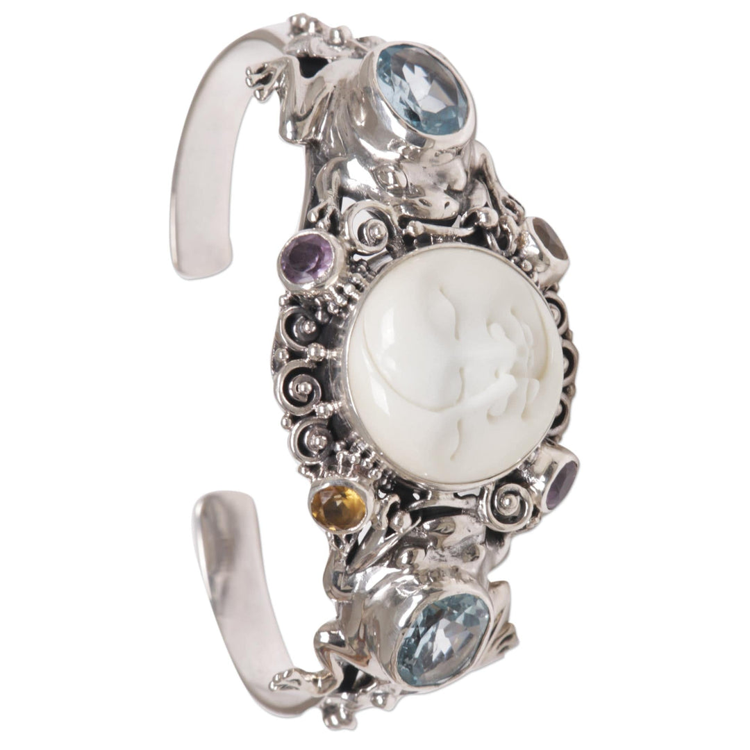 Artisan Crafted Blue Topaz Silver Cuff Bracelet - Twin Sister