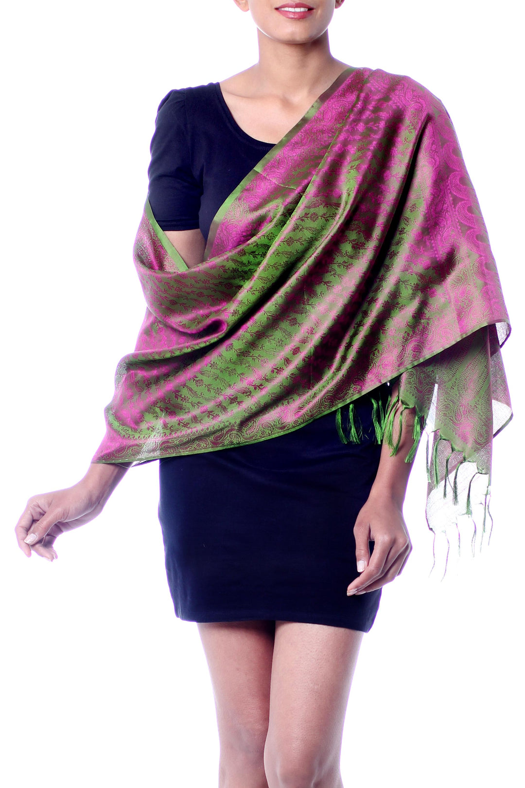 Varanasi Silk Shawl Hand Woven Wrap - Banaras Green