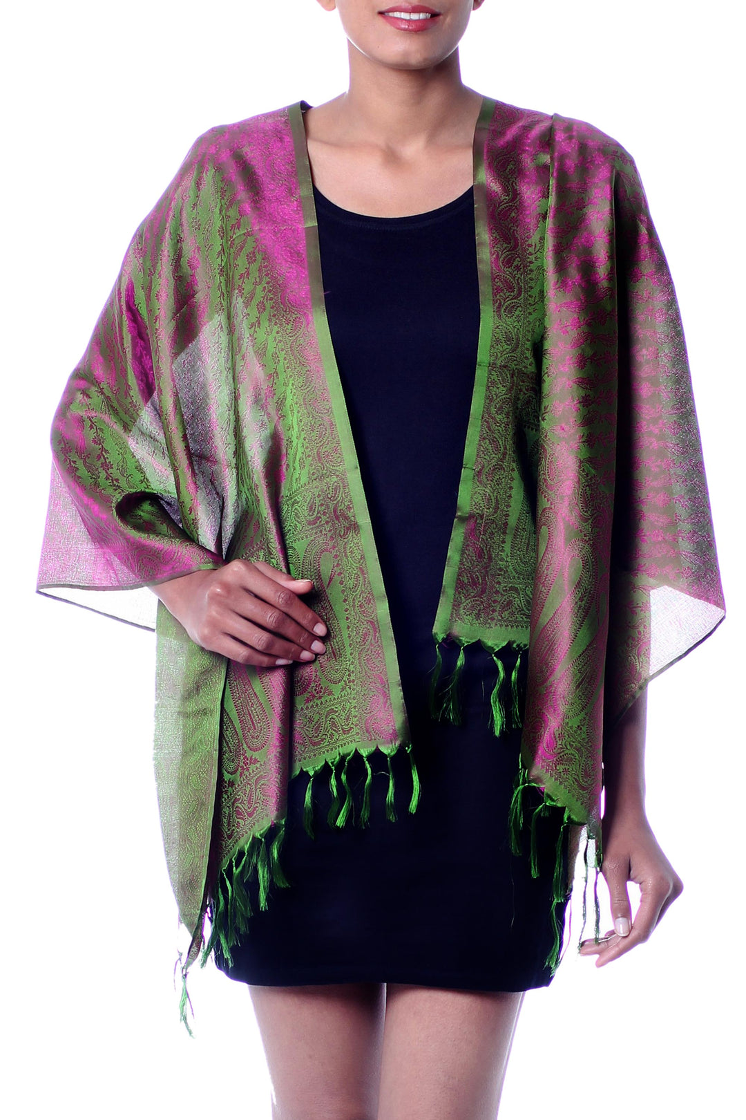 Varanasi Silk Shawl Hand Woven Wrap - Banaras Green
