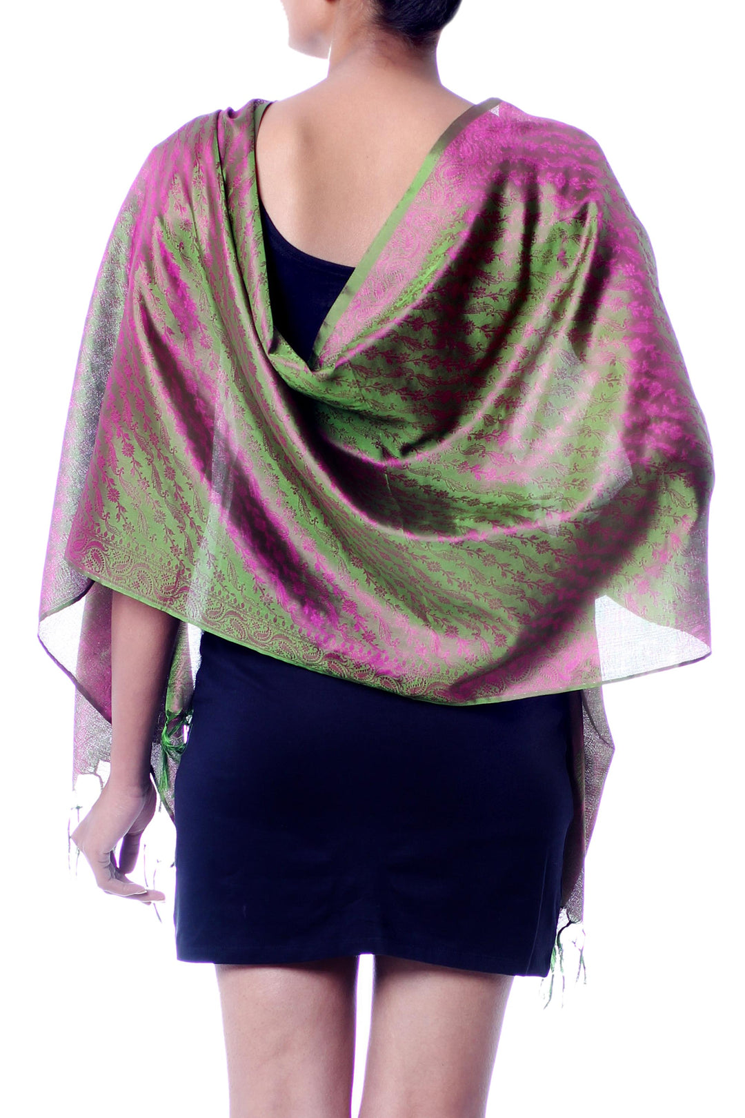 Varanasi Silk Shawl Hand Woven Wrap - Banaras Green