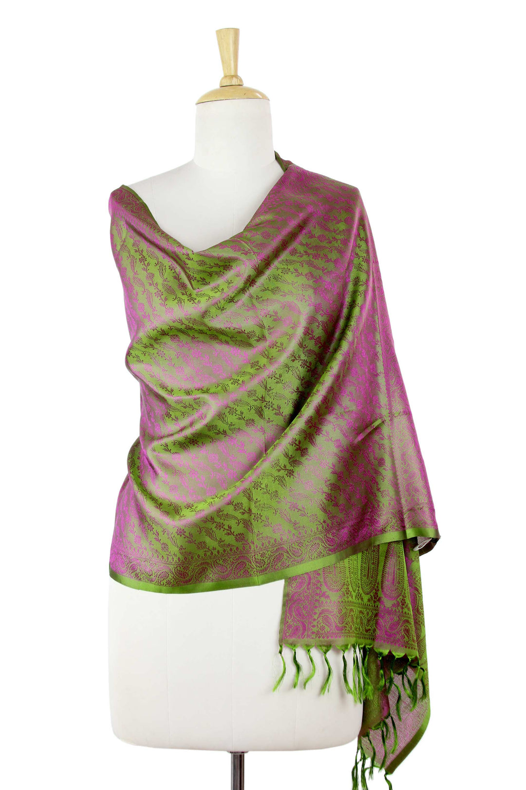 Varanasi Silk Shawl Hand Woven Wrap - Banaras Green