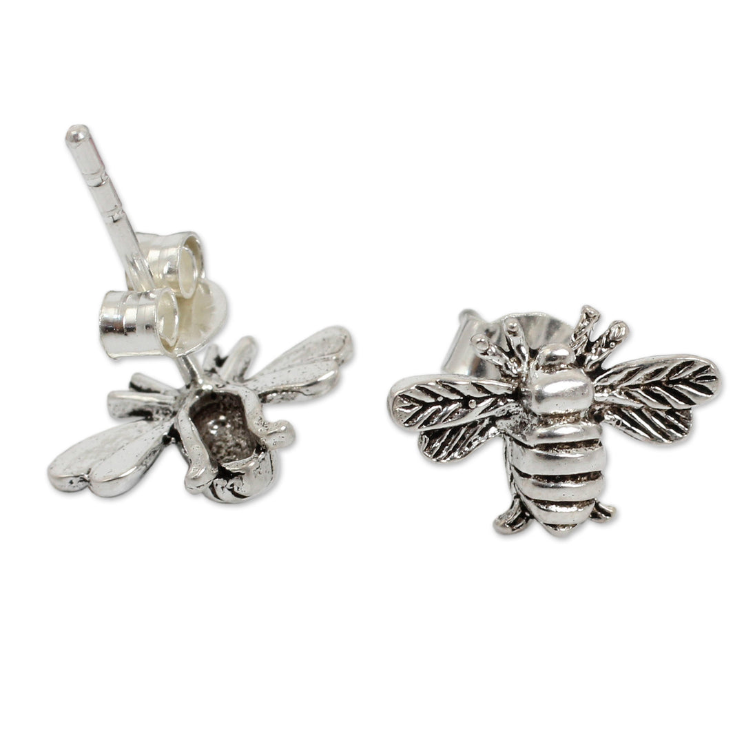 Honeybee Sterling Silver Stud Earrings - Happy Honeybee