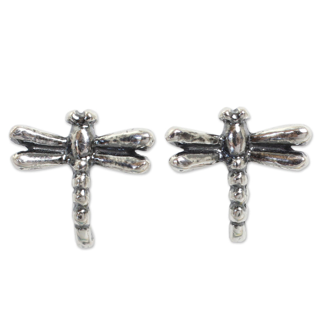 Silver Button Earrings - Baby Dragonfly