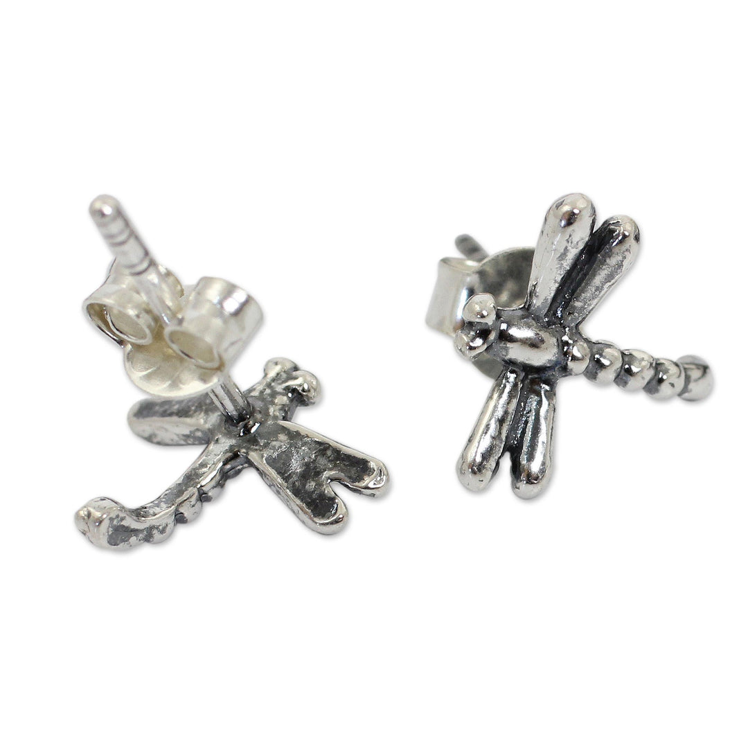 Silver Button Earrings - Baby Dragonfly