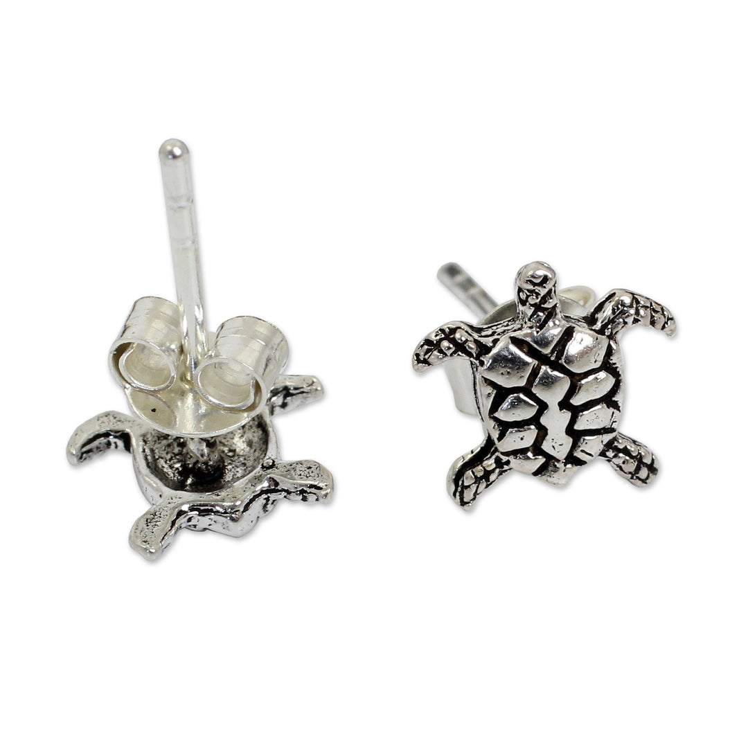 Sterling Silver Button Earrings - Baby Sea Turtle