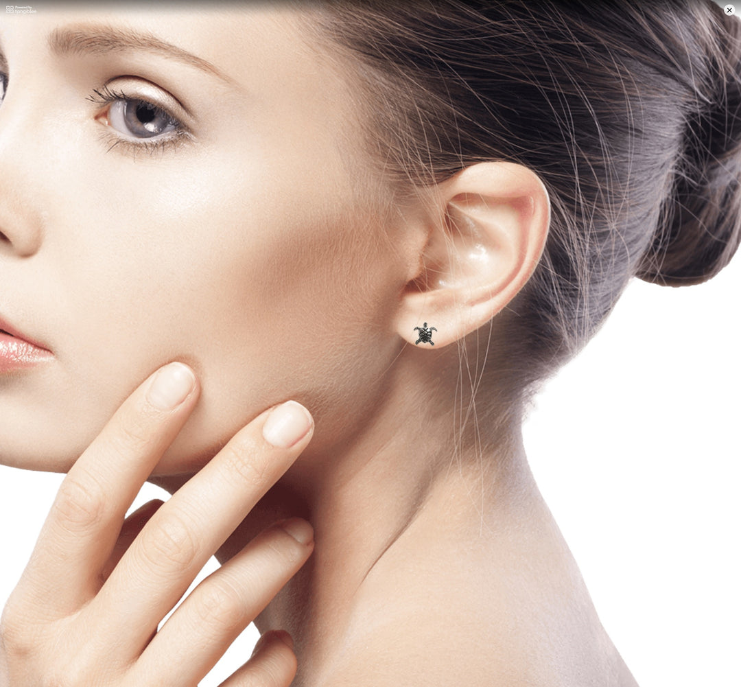 Sterling Silver Button Earrings - Baby Sea Turtle