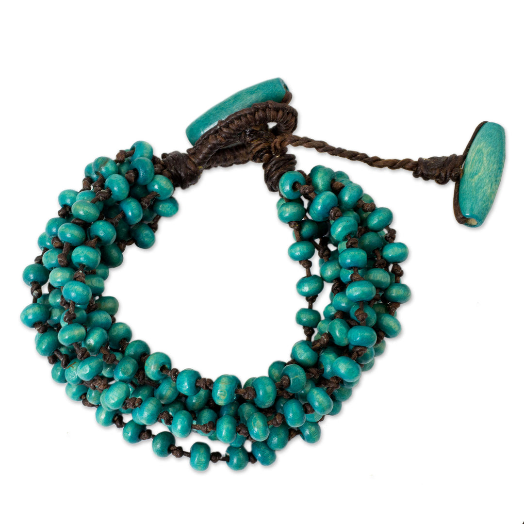 Blue Torsade Bracelet Wood Beaded Jewelry - Mekong Belle