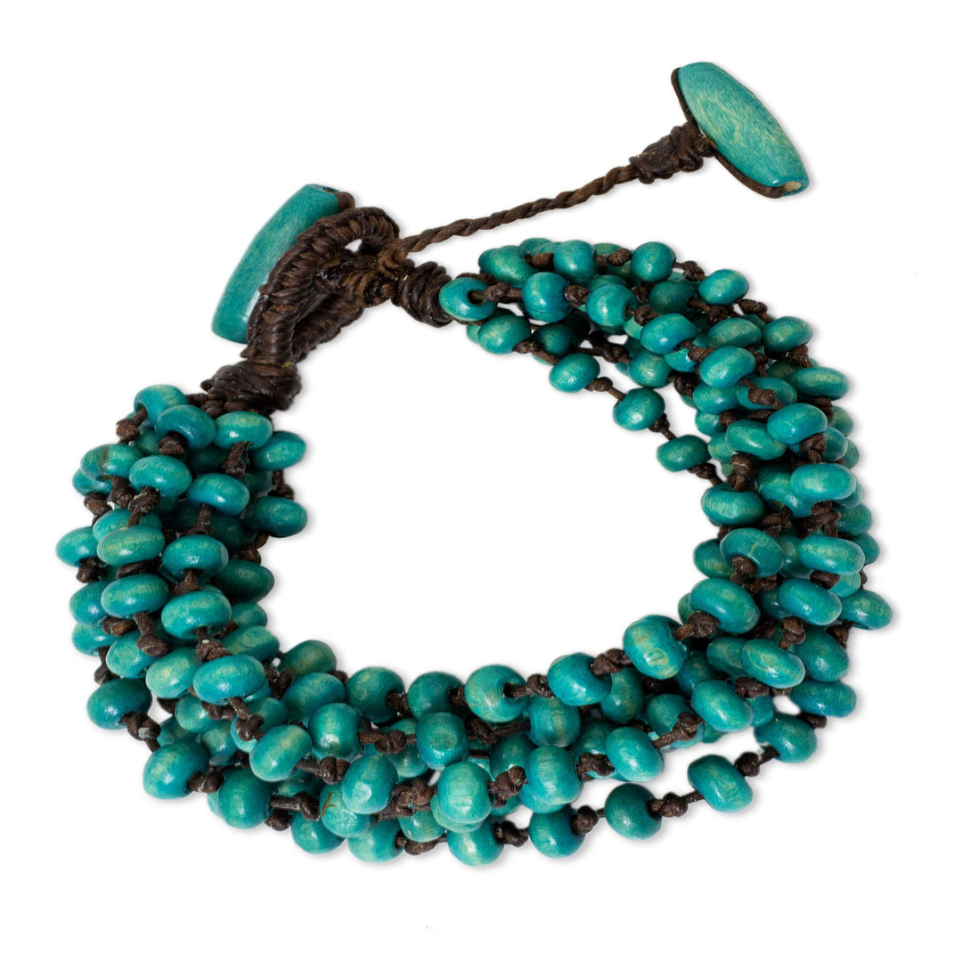 Blue Torsade Bracelet Wood Beaded Jewelry - Mekong Belle