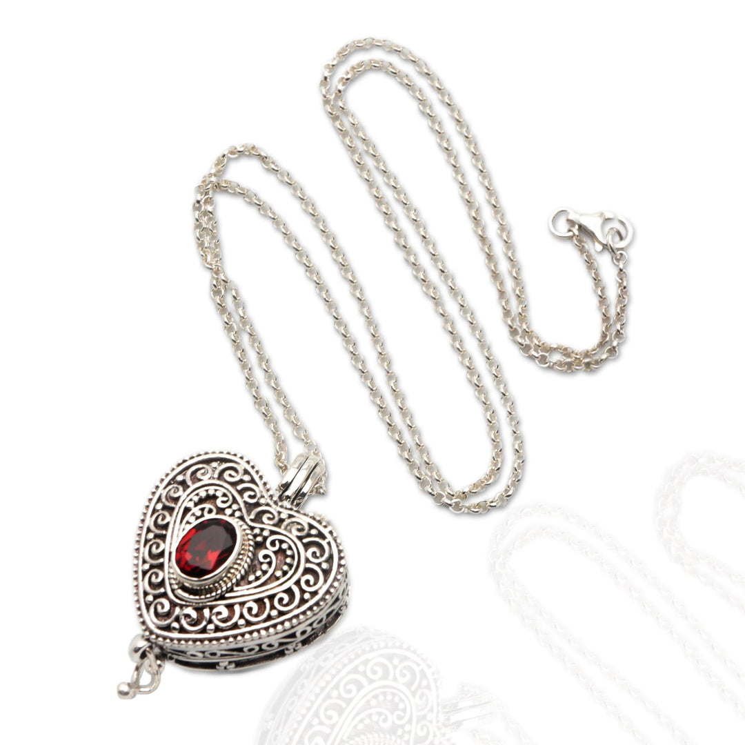 Garnet and Sterling Silver Heart Shaped Locket Necklace - Always in my Heart