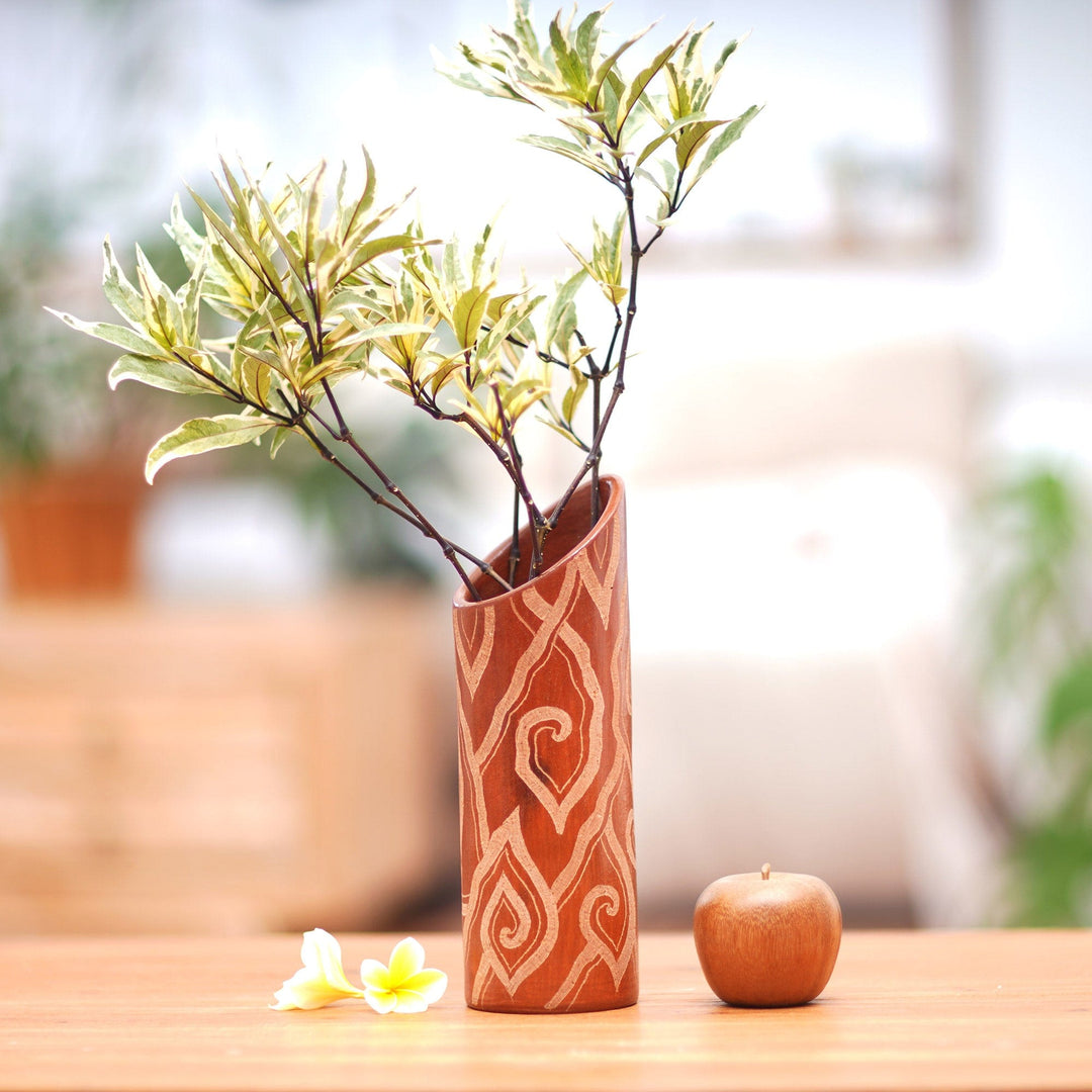 Cloud Motif Brown Ceramic Vase - Cloud Bamboo