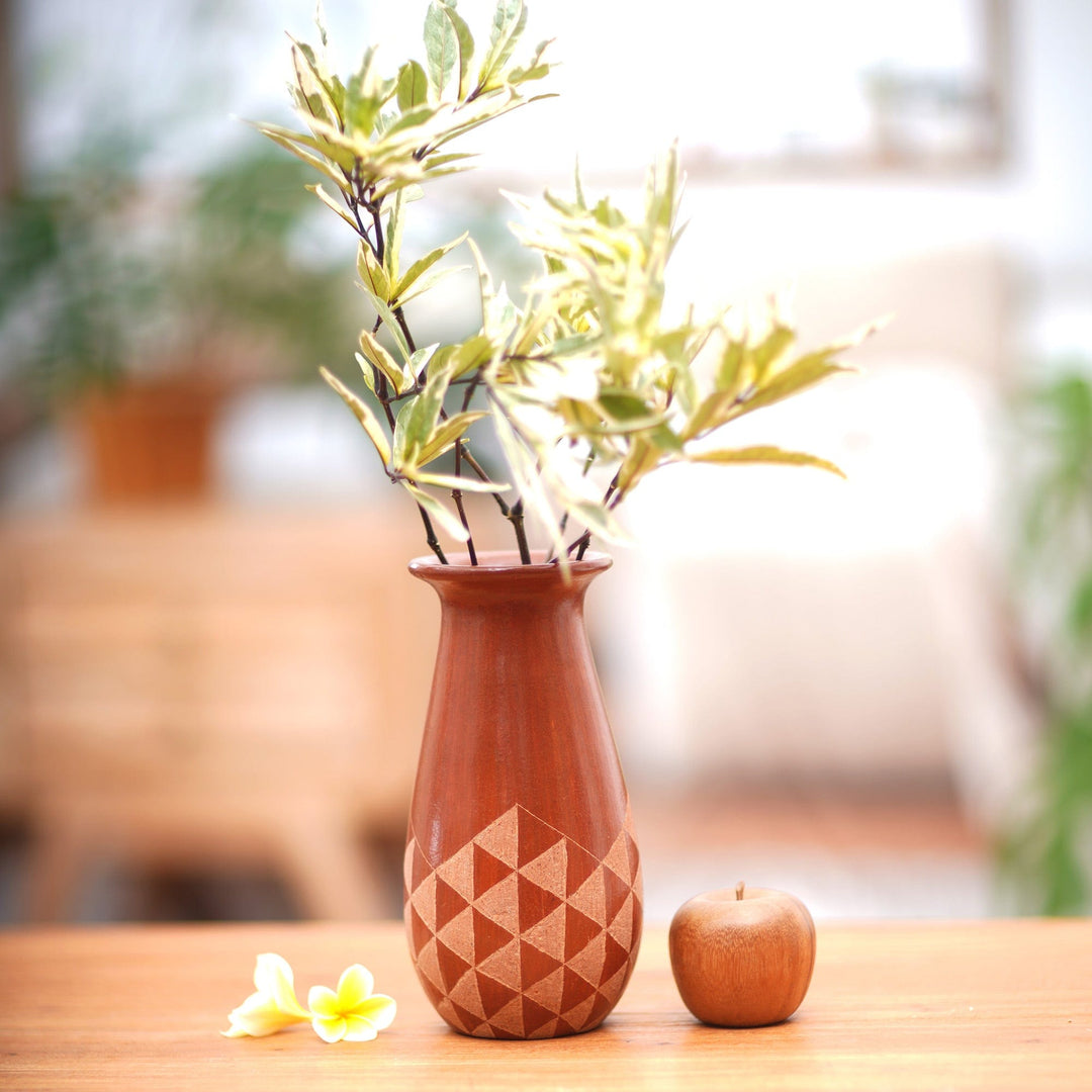 Triangle Motif Handcrafted Terracotta Vase from Java - Sails