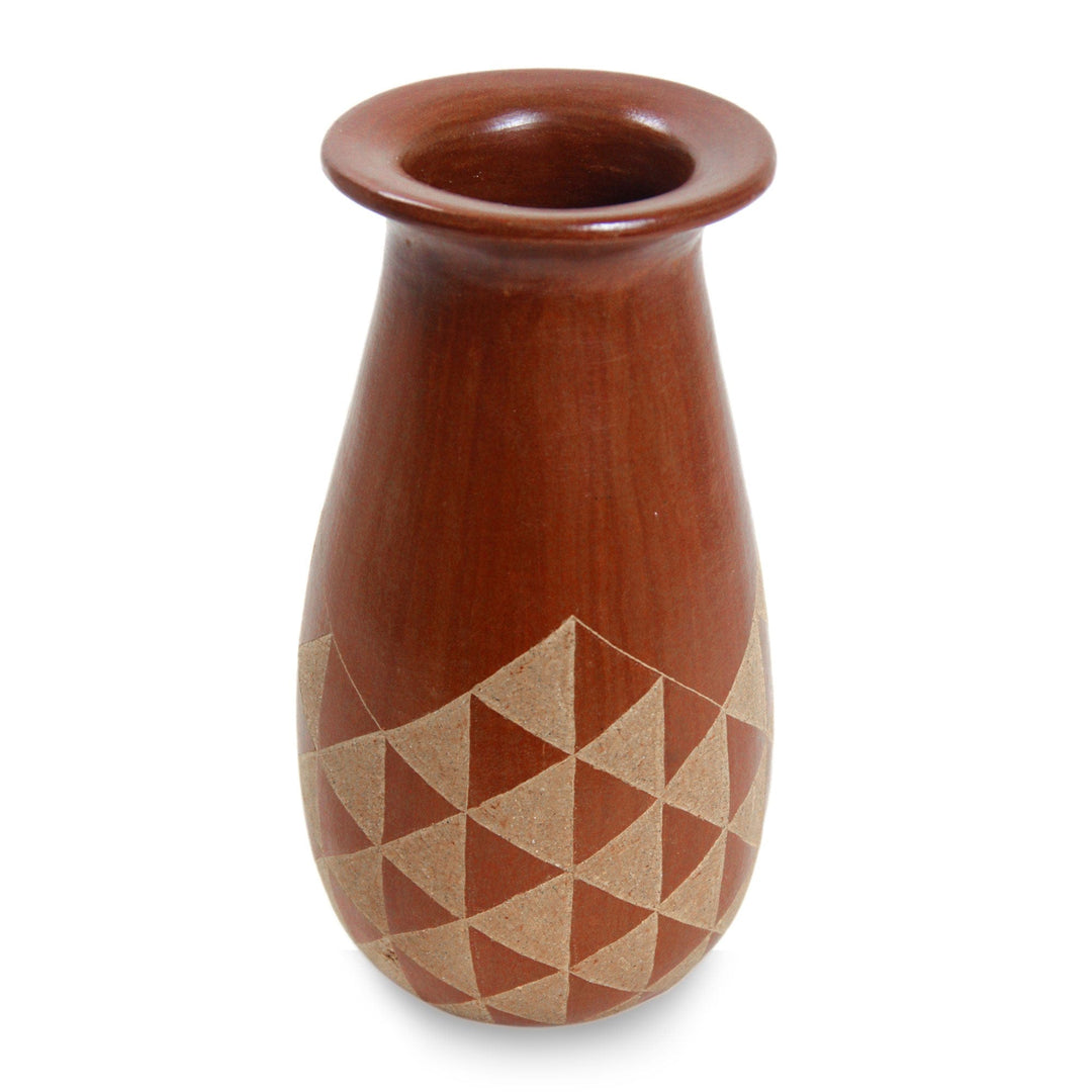 Triangle Motif Handcrafted Terracotta Vase from Java - Sails