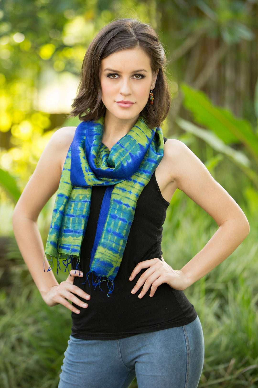 Unique Handcrafted Tie Dyed Silk Scarf - Thai Meadow