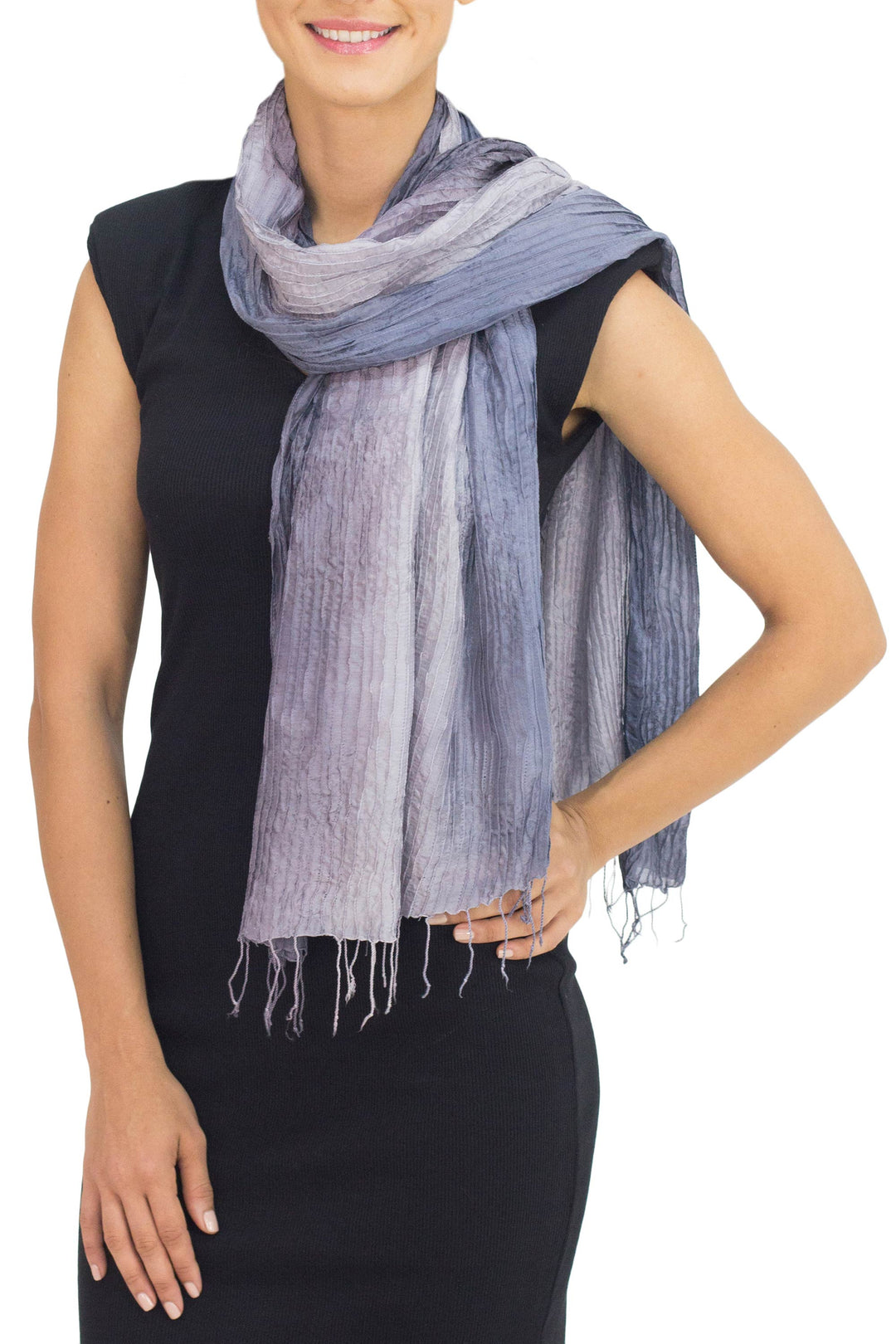 Hand-dyed Silk Scarf from Thailand - Gray Transitions