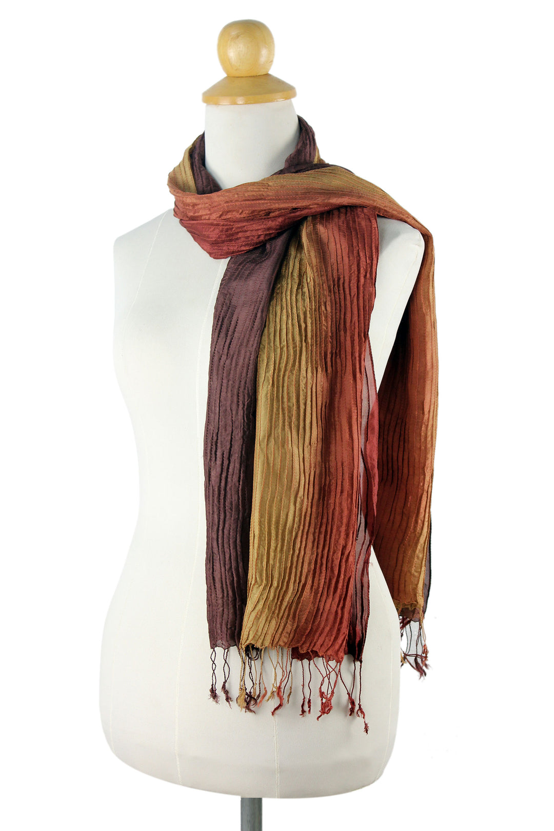 Hand-dyed Silk Scarf from Thailand - Golden Brown Transition