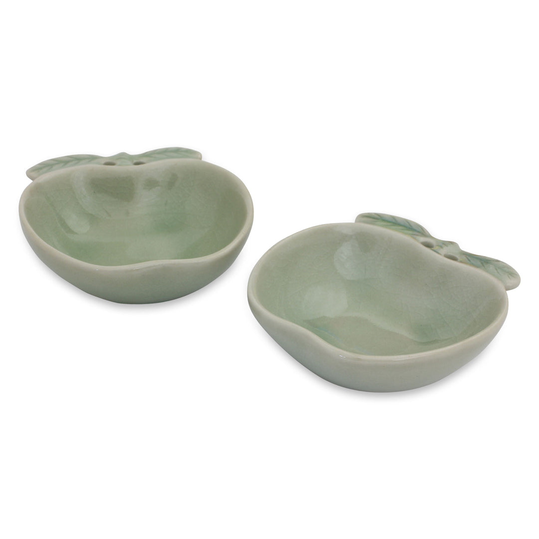 Green Celadon Condiment Dishes from Thailand (pair) - Green Apple
