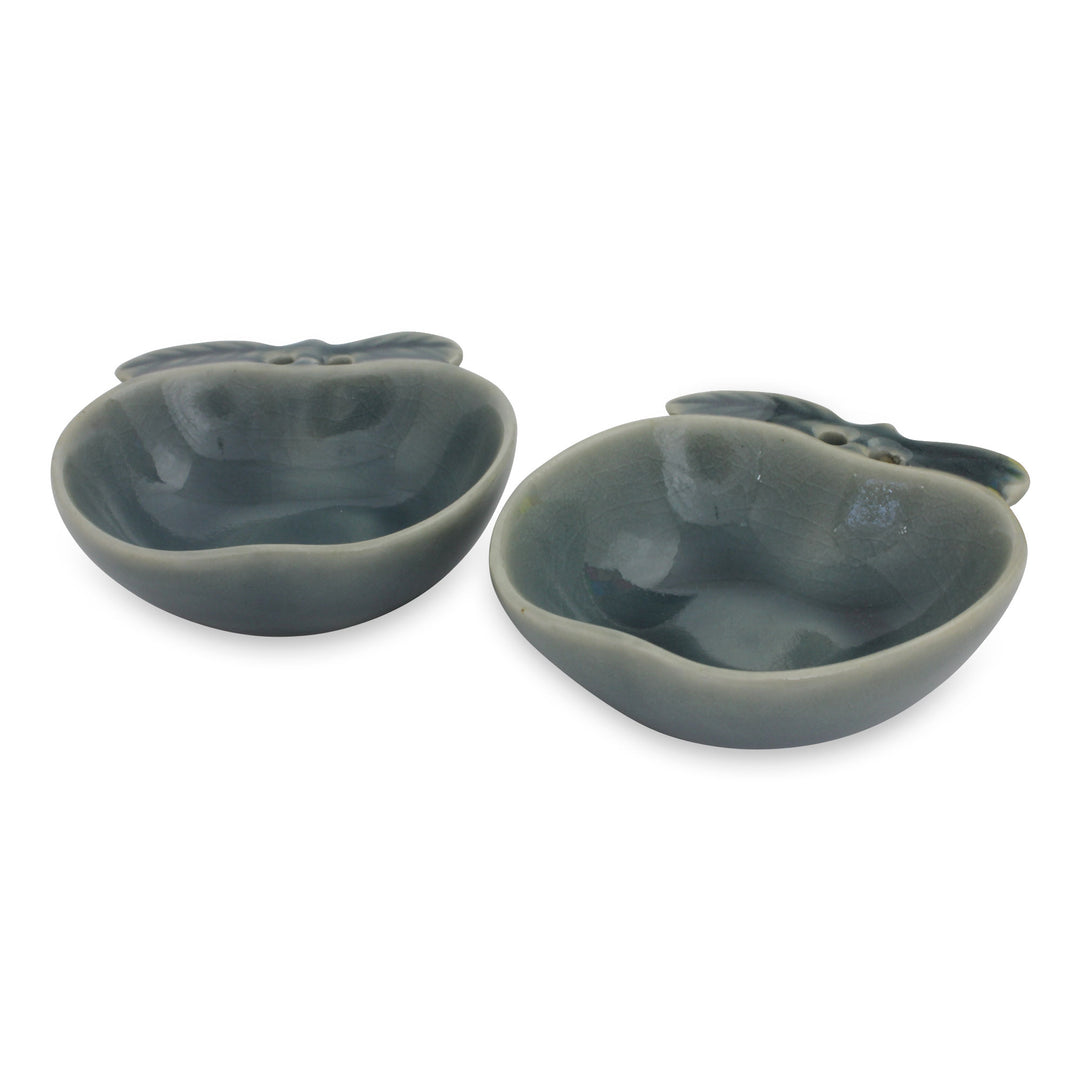 Blue Celadon Condiment Dish Pair from Thailand - Blue Apple